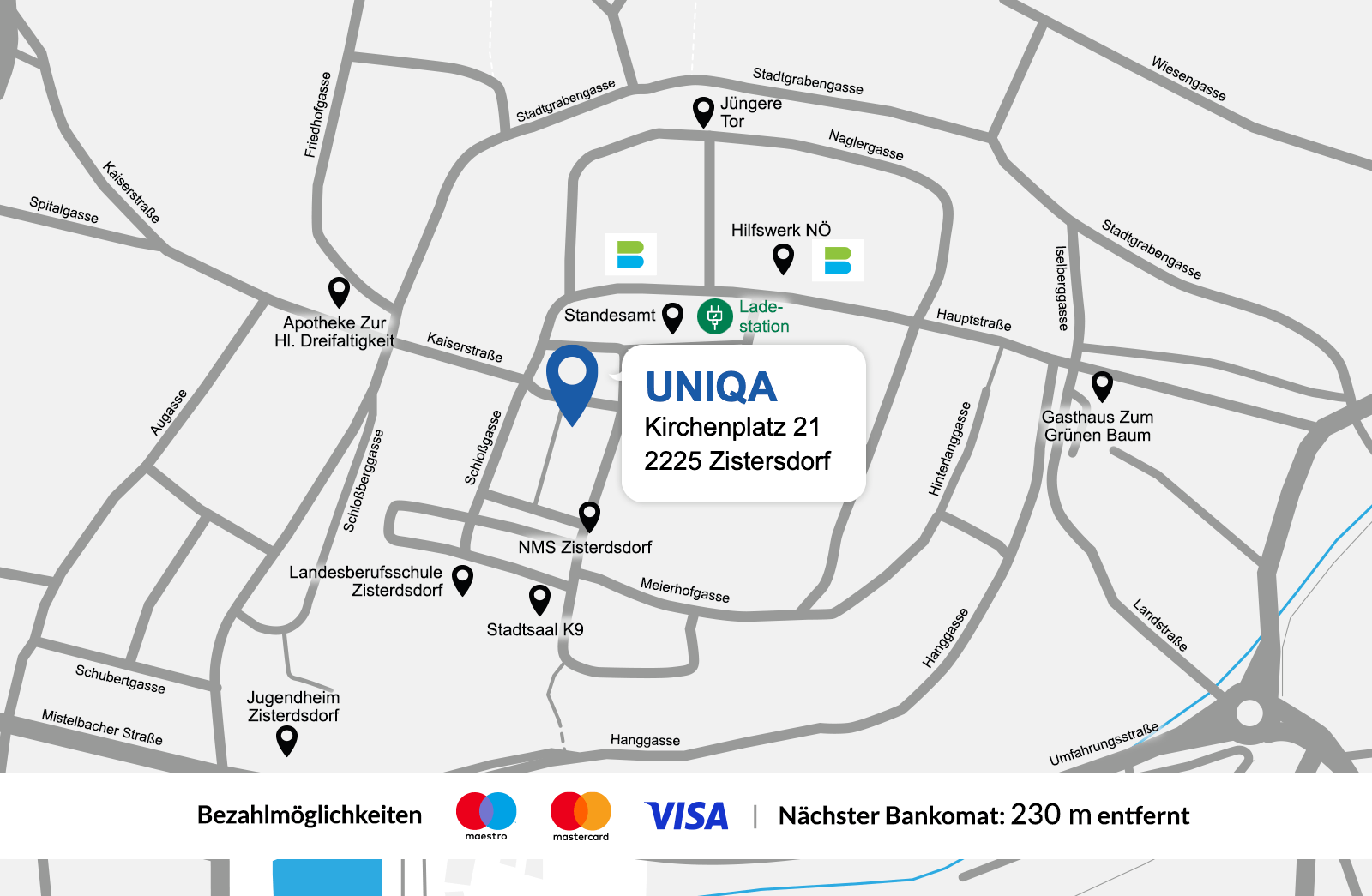 Eine Gezeichnete Karte vom Standort der UNIQA Generalagentur Krenn und Reisinger.